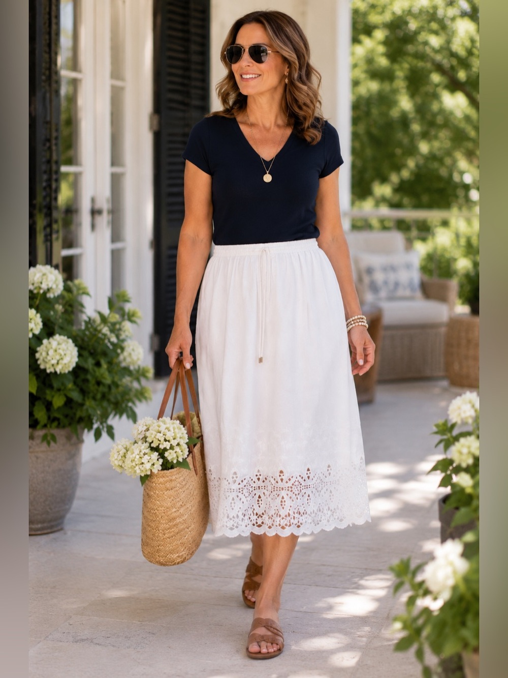 Vince Camuto 2X White 100% Cotton Eyelet Midi Skirt NWT Plus Size